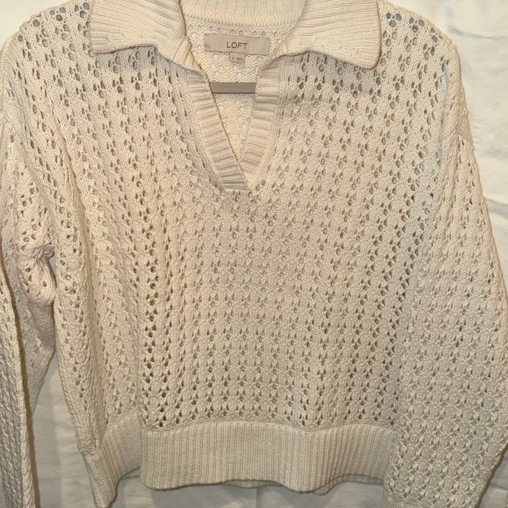 LOFT Cream V-Neck Knit Sweater